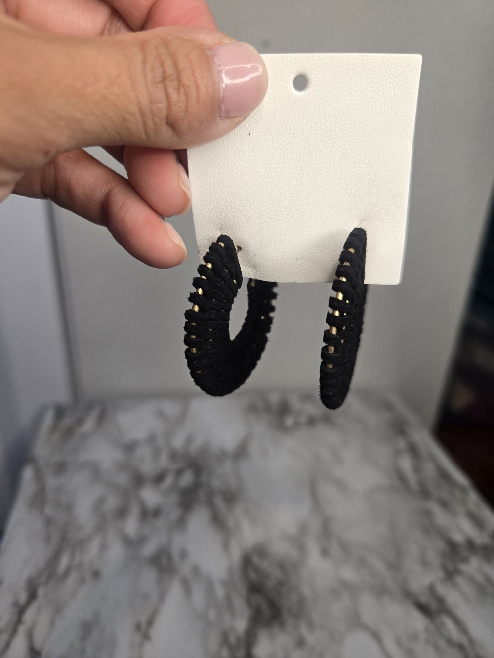 Free People Gold Hoop Earrings with Black Threading